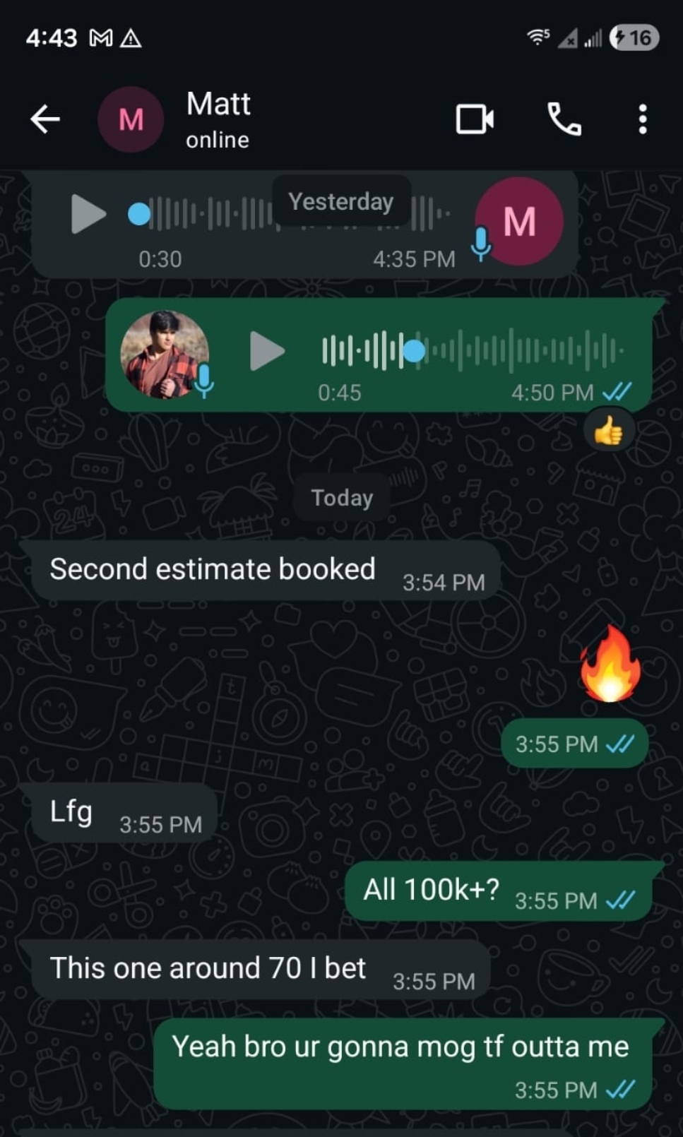 Student message: second estimate booked on a 100K+ job